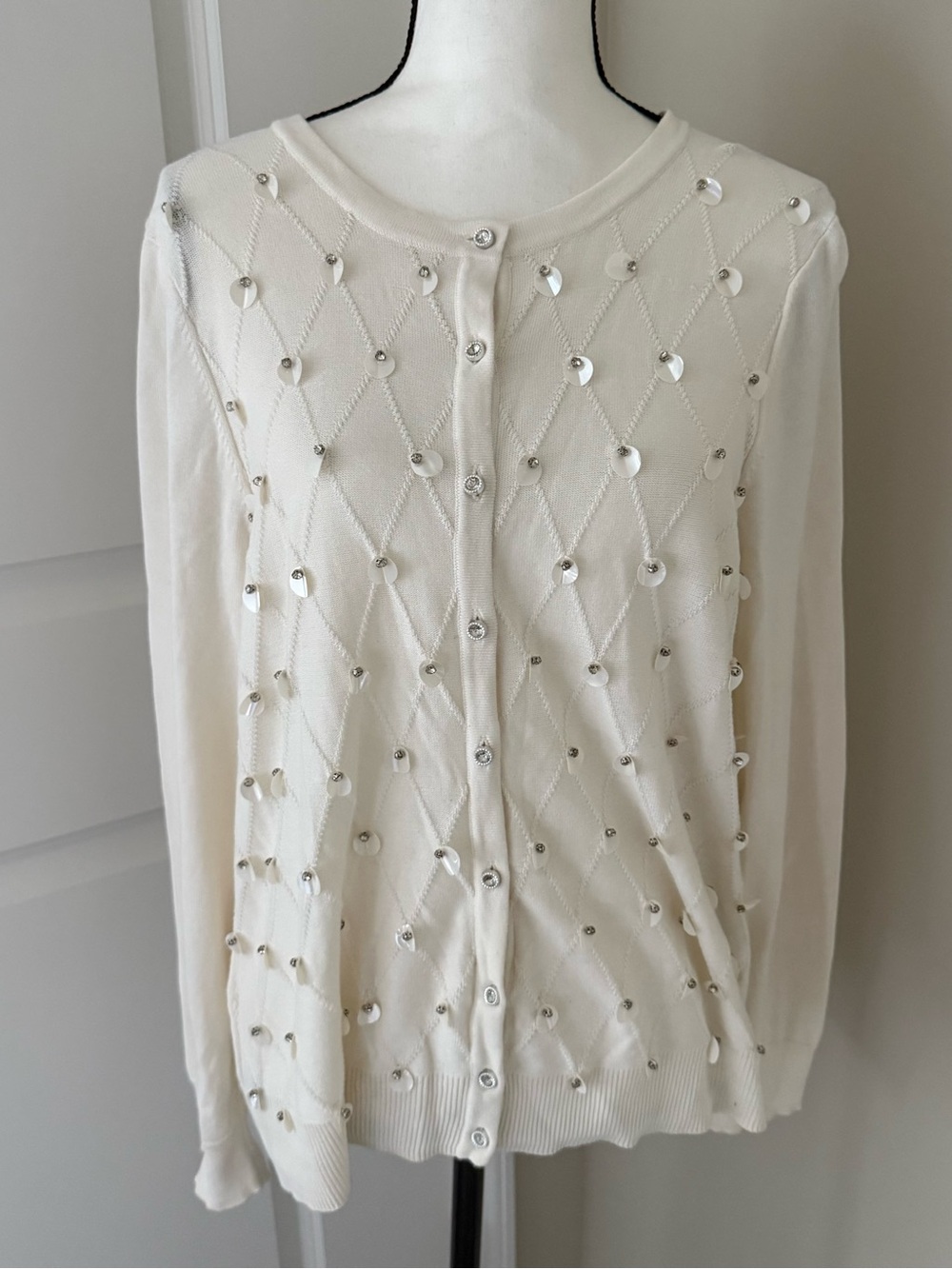 Charter Club Cream Sequin-Embellished Button Cardigan